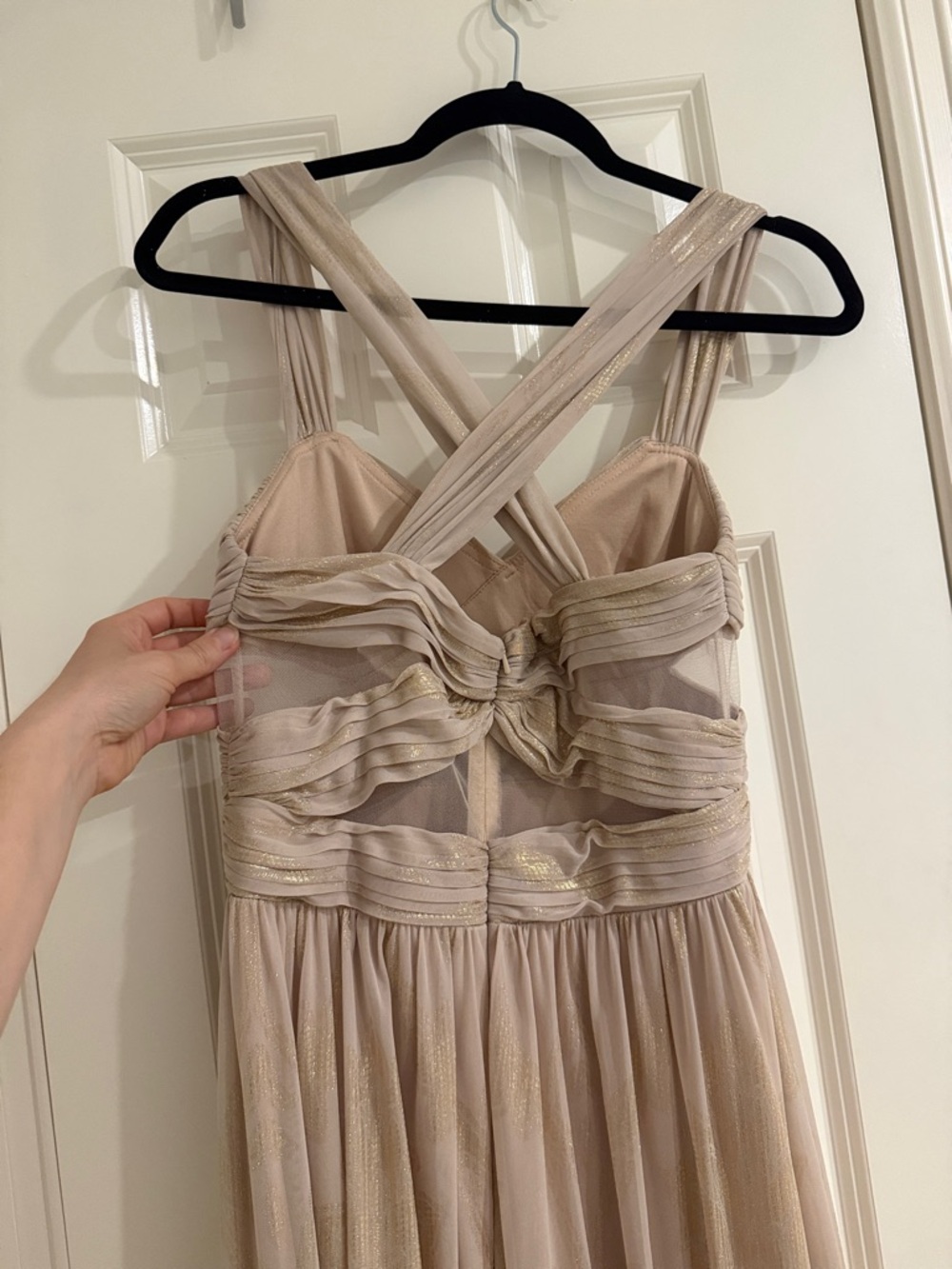 Beige Pleated Chiffon Maxi Dress - Elegant Evening Gown - Picture 4 of 6